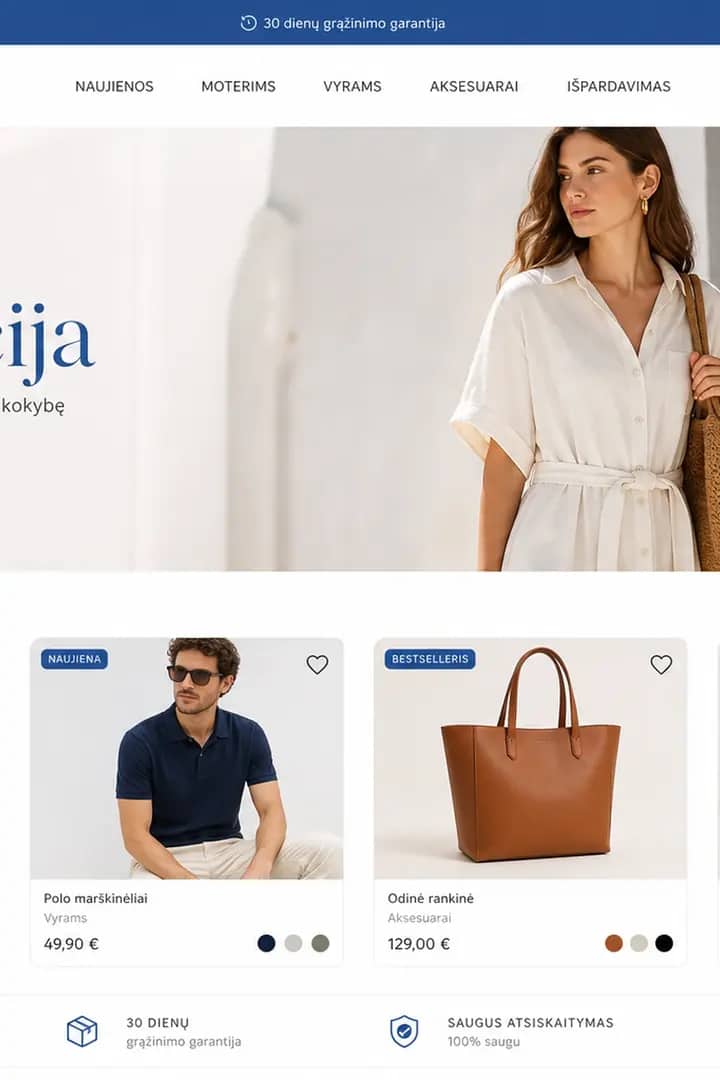 El. parduotuvės vitrina su produktais