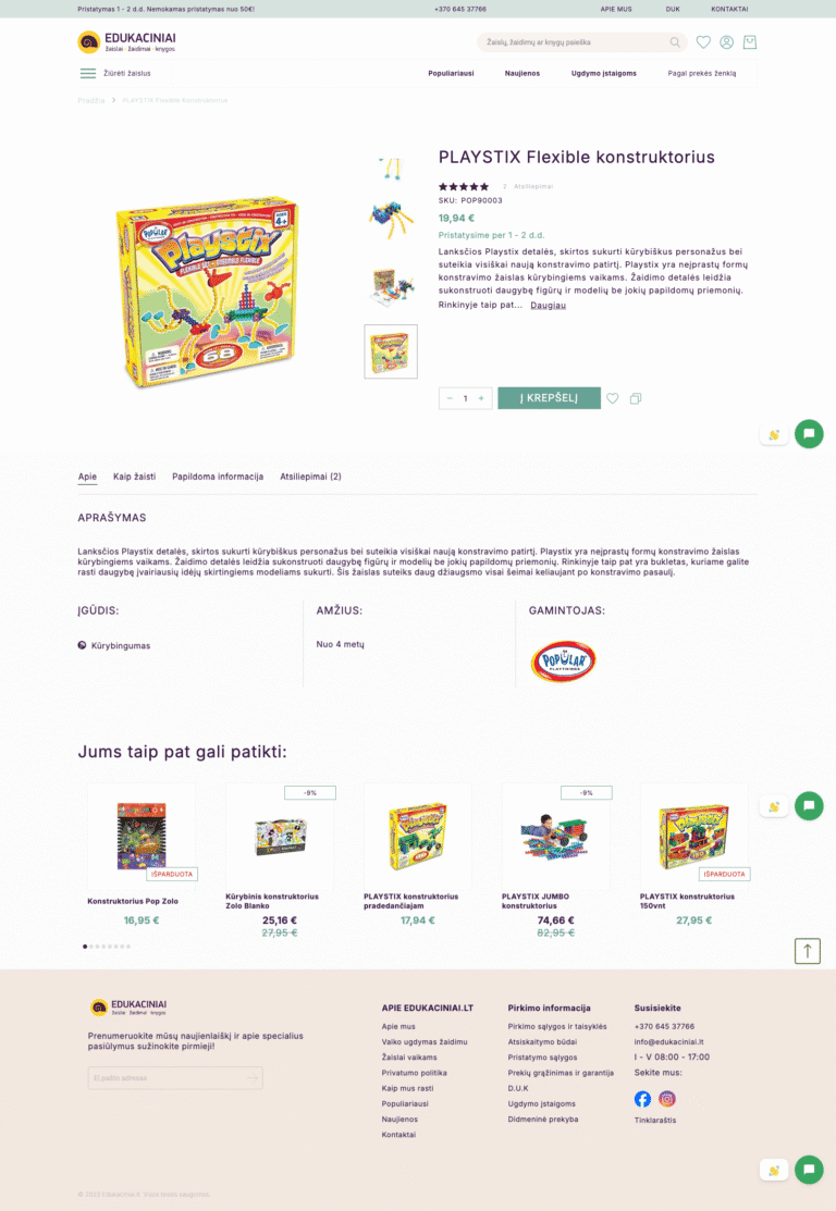 Magento 2 el. parduotuvė edukaciniams žaislams